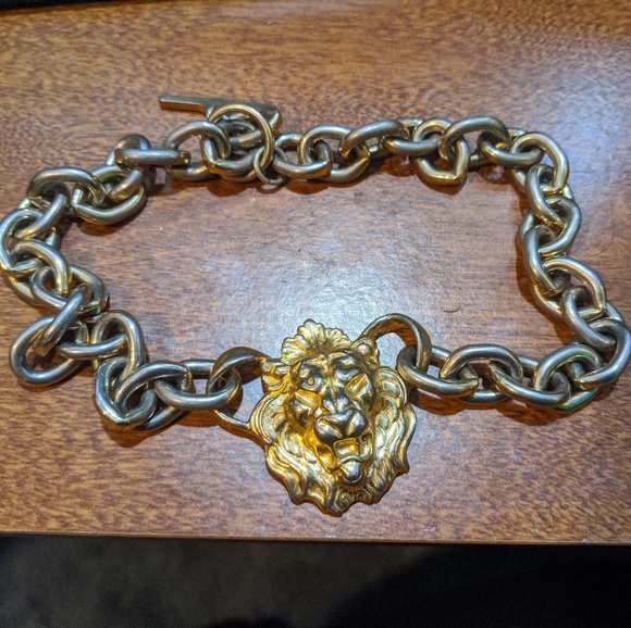 Vintage Jewelry - Vintage Gold Lion Chunky Chain Choker Necklace